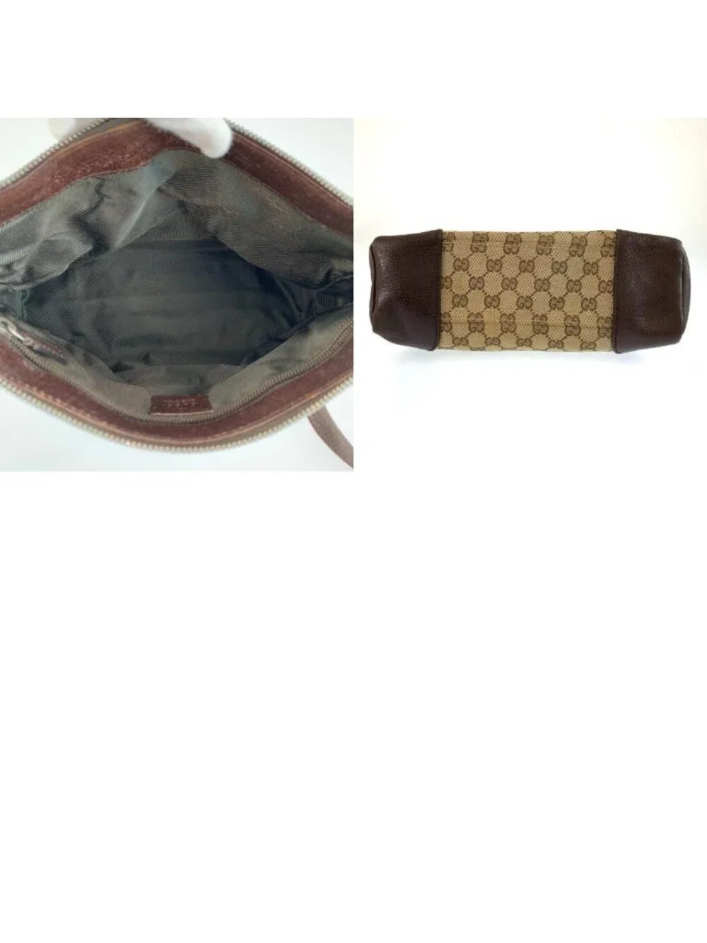 Gucci Beige Brown Silver GG Canvas Leather Shoulder Bag